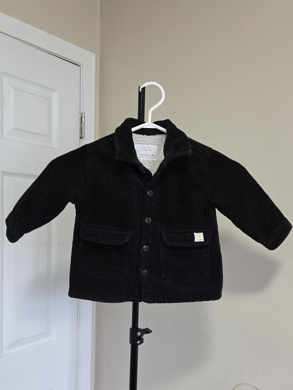 Zara Black Corduroy Kids Jacket with Sherpa Lining